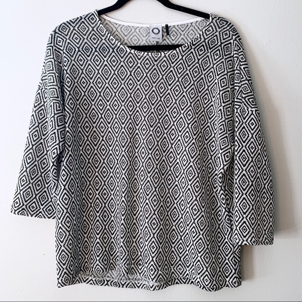 Anthro Akemi & Kin Geometric Knit 3/4 Sleeve Top